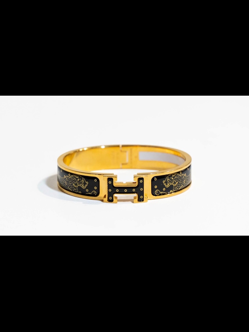 ✨Authentic✨Hermes Gold and Black Enamel H-Clasp Bracelet